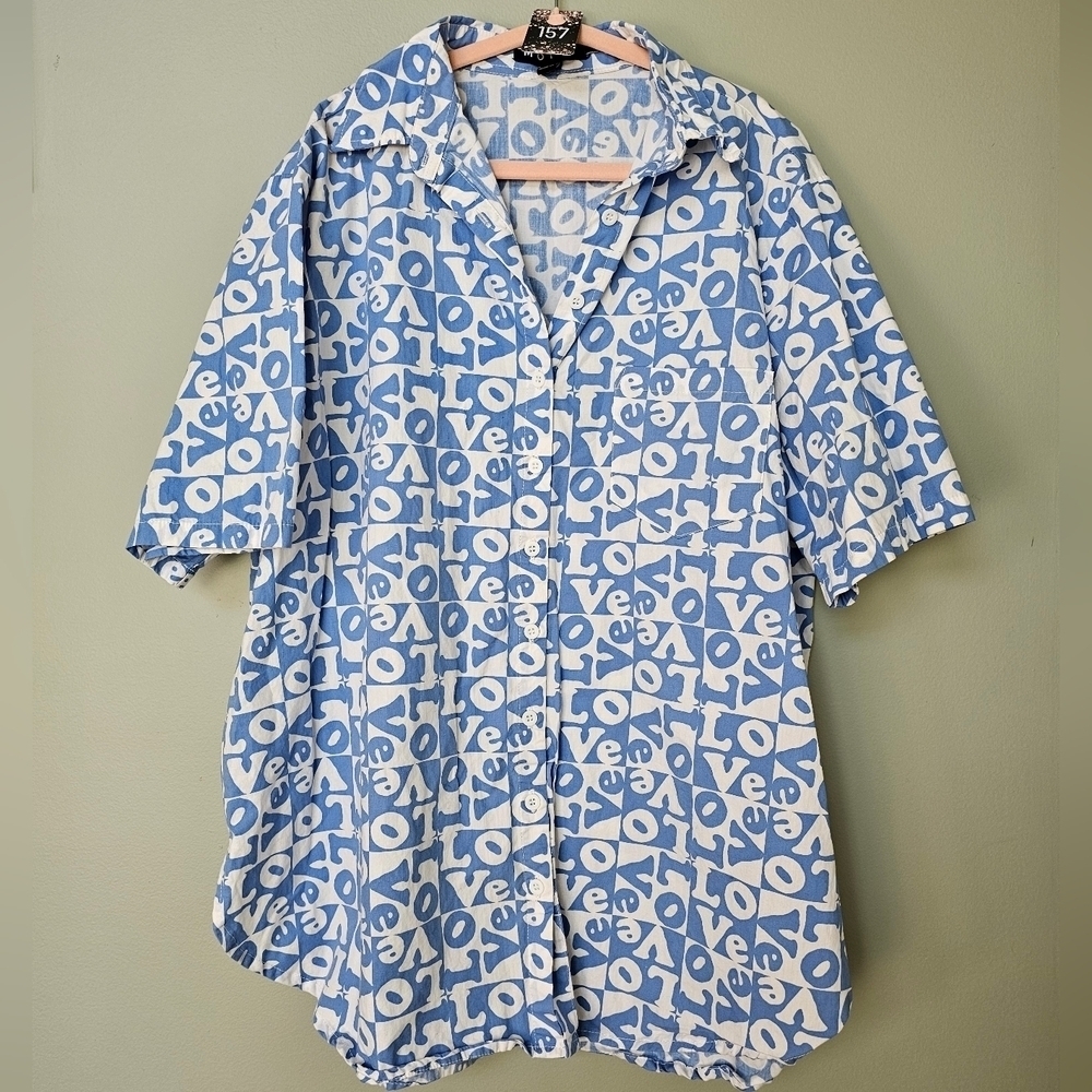 MOTEL Smith Short Sleeve Shirt in LOVE Checker Blue, Size Small, NWOT - Picture 6 of 12